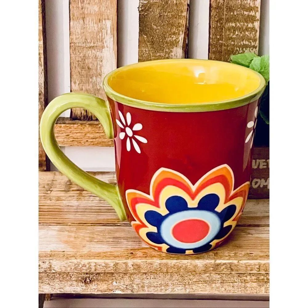 NWT Gorgeous Pier 1 Red Blue Ironstone MEXICALI Floral Rustic Coffee Mug - Picture 9 of 16